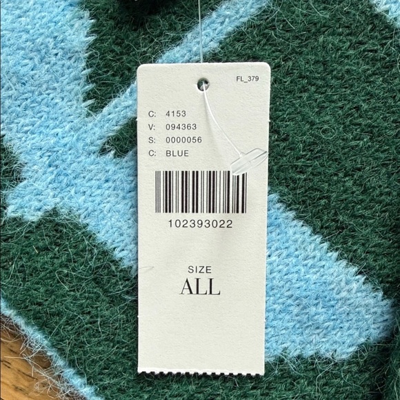 Anthropologie Maeve Blue and Green Scarf with Red Flower - Picture 3 of 3